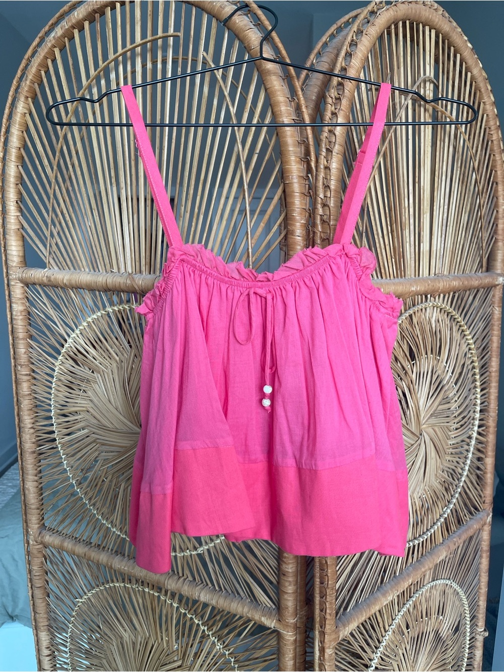 Pink Ruffle-Trim Spaghetti Strap Tank Top